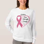 October Pink Ribbon – Hope, Strength & Courage wit Tシャツ (正面)