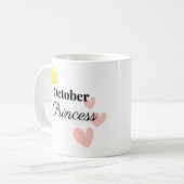 October Princess Mug – Gold Crown & Hearts Design コーヒーマグカップ (正面左)