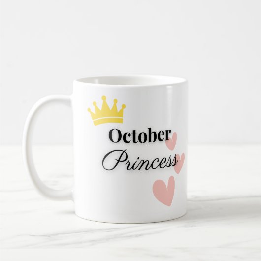October Princess Mug – Gold Crown & Hearts Design コーヒーマグカップ (左)