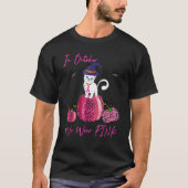 October We Wear Pink Pumpkin Cat With Witch Hat Ha Tシャツ (正面)