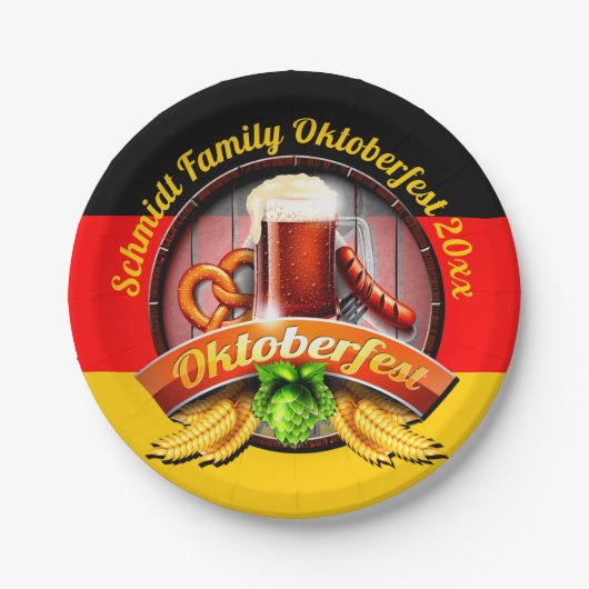 Octoberfestフェスティバルパーソナライズ名年7" ペーパープレート (正面)