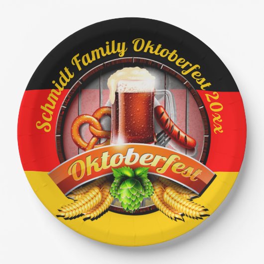 Octoberfestフェスティバルパーソナライズ名年9月パーティー ペーパープレート (正面)