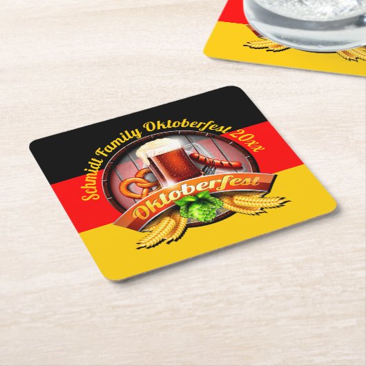 Octoberfestフェスティバルパーソナライズ名年 スクエアペーパーコースター (アングル)