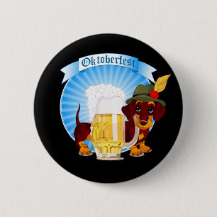 Octoberfest Dachshund, 2 1/4インチラウンドボタン 缶バッジ