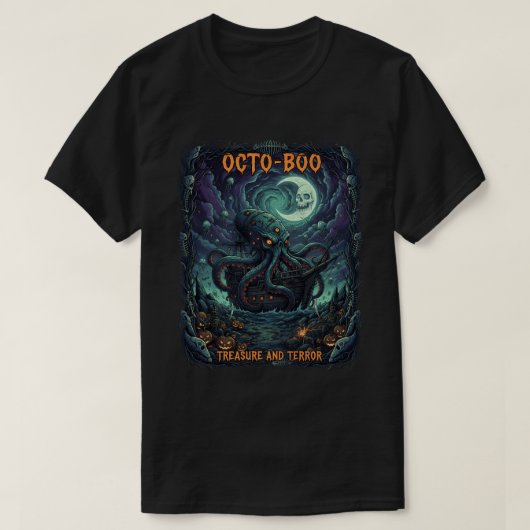 OctoBoo Tシャツクラーケン不気味ハロウィーン Tシャツ (デザイン正面)