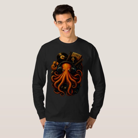 OctoGlow – ビンテージ スチームパンク たこ 長袖S Tシャツ (正面フル)