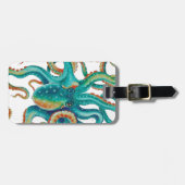 Octopisのティール（緑がかった色）の触手の水彩画 ラゲッジタグ (正面横)