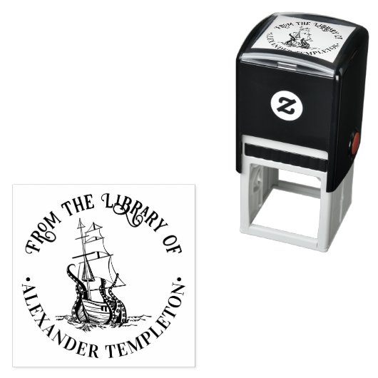 Octopus 包まれた Shipのまわりに Libraryブック名 セルフインキングスタンプ (インサイチュ)