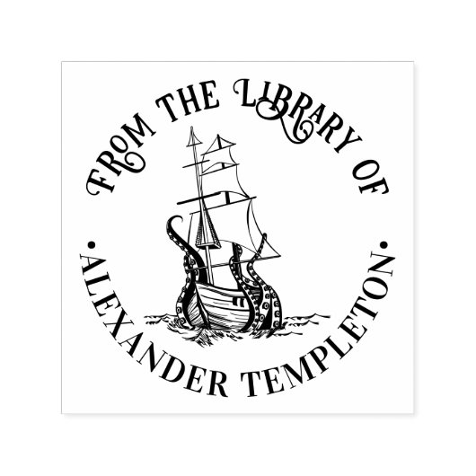 Octopus 包まれた Shipのまわりに Libraryブック名 セルフインキングスタンプ (デザイン)