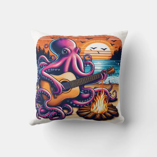 Octopus 遊's Guitar by Campfire at Sunset クッション (裏面)
