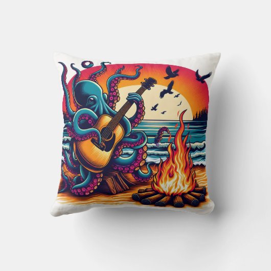 Octopus 遊's Guitar by Campfire at Sunset クッション (裏面)
