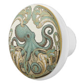 Octopus Aqua Green Cream & Gold Art Deco Nouveau セラミックノブ (右)