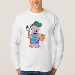 Octopus as Painter with Paint brush Tシャツ