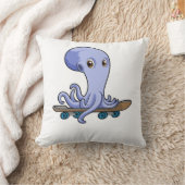 Octopus as Skater with Skateboard クッション (ブランケット)