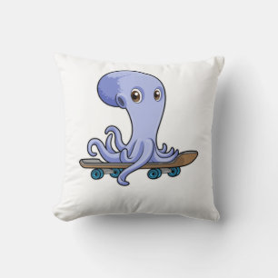 Octopus as Skater with Skateboard クッション