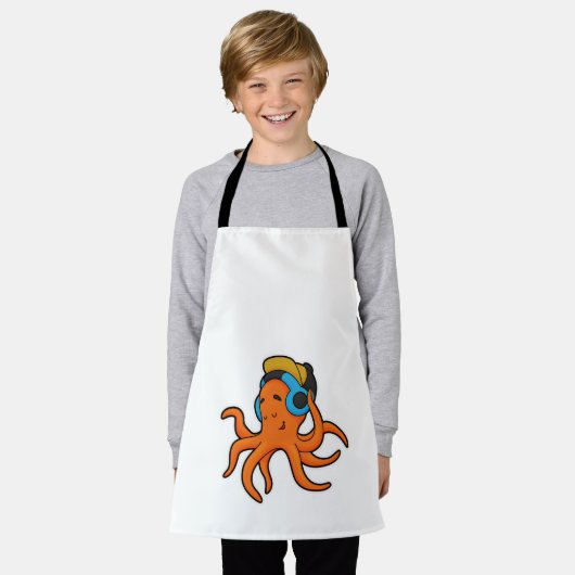 Octopus at Music with Headphone エプロン (着用した状態)