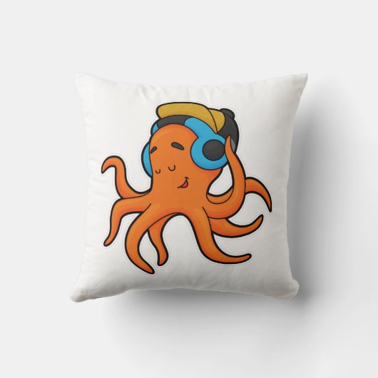 Octopus at Music with Headphone クッション (裏面)