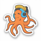 Octopus at Music with Headphone シール (正面)