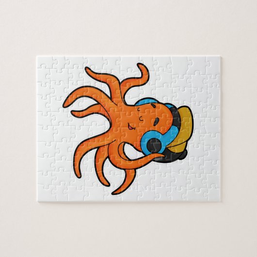 Octopus at Music with Headphone ジグソーパズル (横)