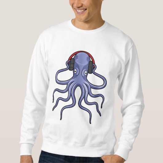 Octopus at Music with Headphone スウェットシャツ (正面)