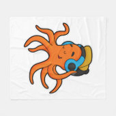 Octopus at Music with Headphone フリースブランケット (正面(横))
