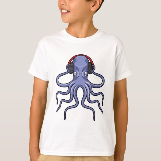 Octopus at Music with Headphone Tシャツ (正面)