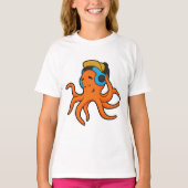 Octopus at Music with Headphone Tシャツ (正面)