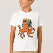 Octopus at Music with Headphone Tシャツ (正面)