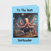 Octopus bartender multitasking mixologist birthday カード (正面)