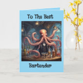 Octopus bartender multitasking mixologist birthday カード (黄色い花)