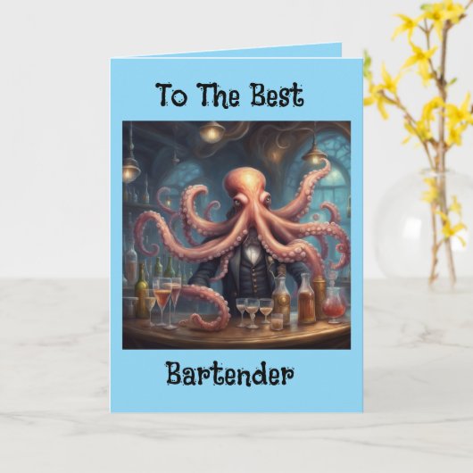 Octopus bartender multitasking mixologist birthday カード (黄色い花)