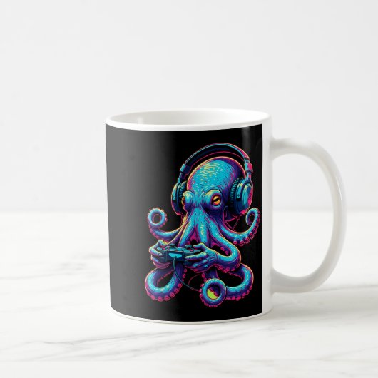 Octopus Gaming Animal Video Games Funny Octopus  コーヒーマグカップ (右)