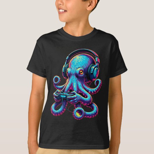 Octopus Gaming Animal Video Games Funny Octopus  Tシャツ (正面)
