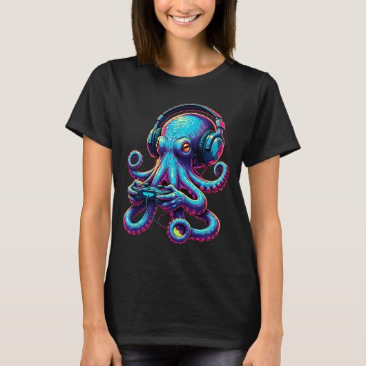 Octopus Gaming Animal Video Games Funny Octopus  Tシャツ (正面)