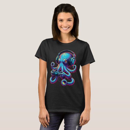 Octopus Gaming Animal Video Games Funny Octopus  Tシャツ (正面フル)