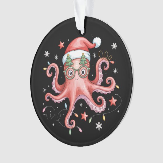 Octopus Glasses Santa Hat Christmas Light Ocean  オーナメント (正面)