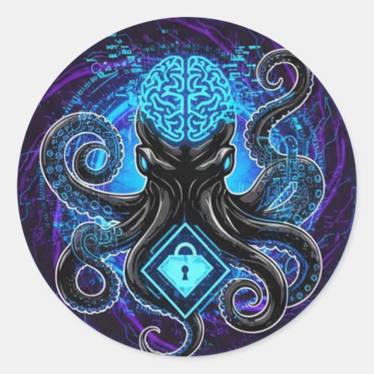 Octopus Hacker Sticker ラウンドシール (正面)