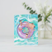 Octopus in Pool Floatはがき ポストカード (スタンド正面)