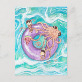 Octopus in Pool Floatはがき ポストカード