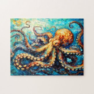 Octopus in Swirling Ocean Oil Painting ジグソーパズル