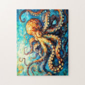 Octopus in Swirling Ocean Oil Painting ジグソーパズル (縦)
