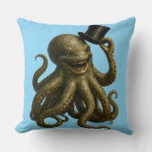 Octopus in top hat, whimsical, nautical art print  クッション (正面)