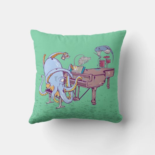 Octopus learning to play a piano クッション (裏面)