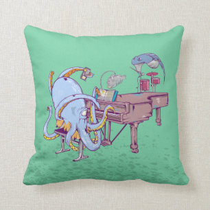 Octopus learning to play a piano クッション
