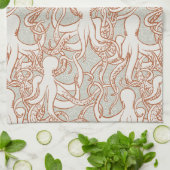 Octopus Line Art | Modern Coastal (Orange & Gray) キッチンタオル (折り畳み)