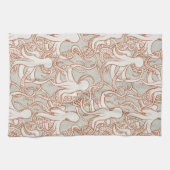 Octopus Line Art | Modern Coastal (Orange & Gray) キッチンタオル (横)