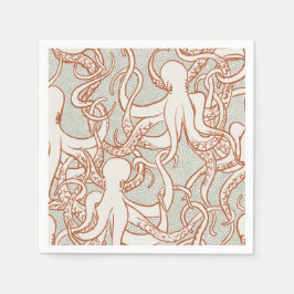 Octopus Line Art | Napkins (Orange & Gray) スタンダードカクテルナプキン