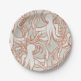 Octopus Line Art | Round Plates (Orange & Gray) ペーパープレート