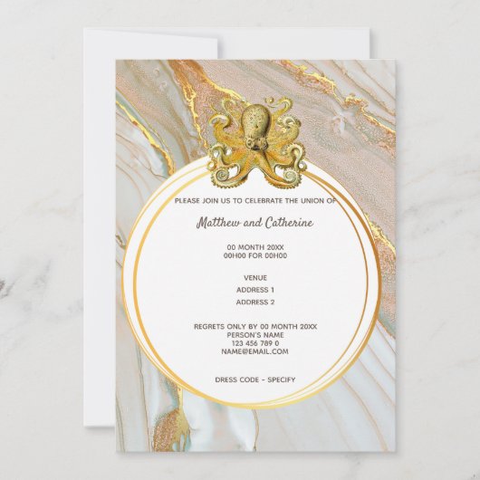 Octopus marble watercolor geometric marine ocean 招待状 (正面)