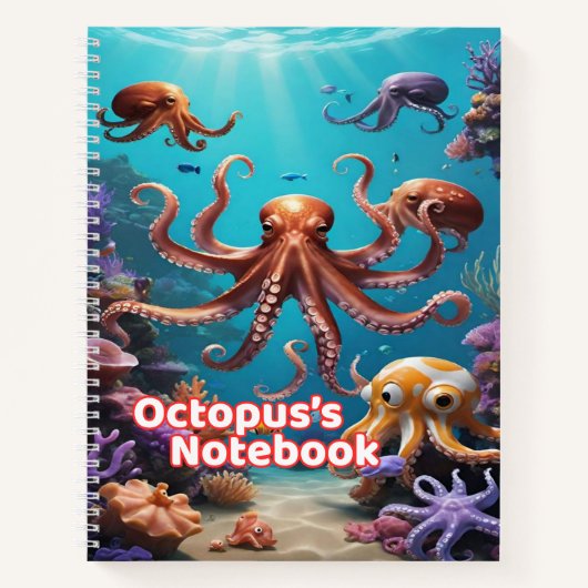 Octopus Notebook for Kids | Wide Ruled Spiral ノートブック (正面)